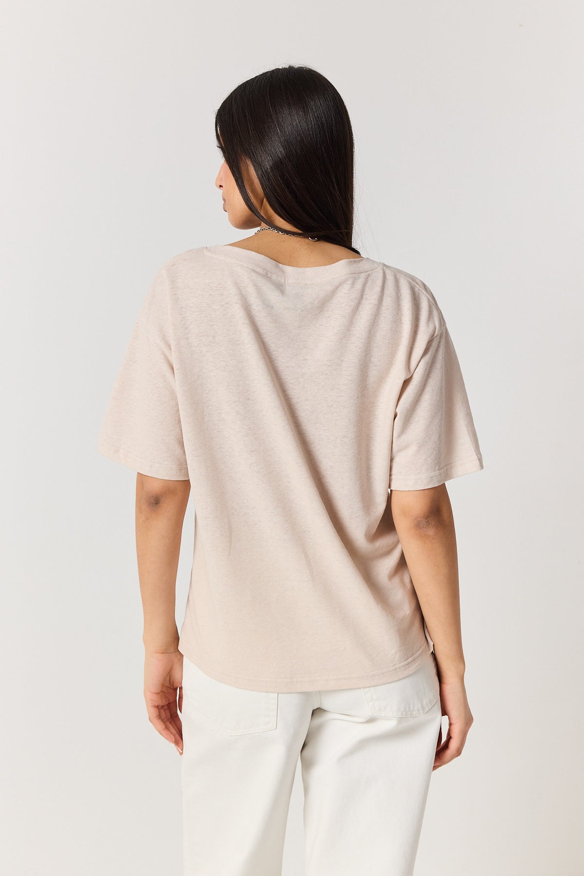 T-shirt V linen beige
