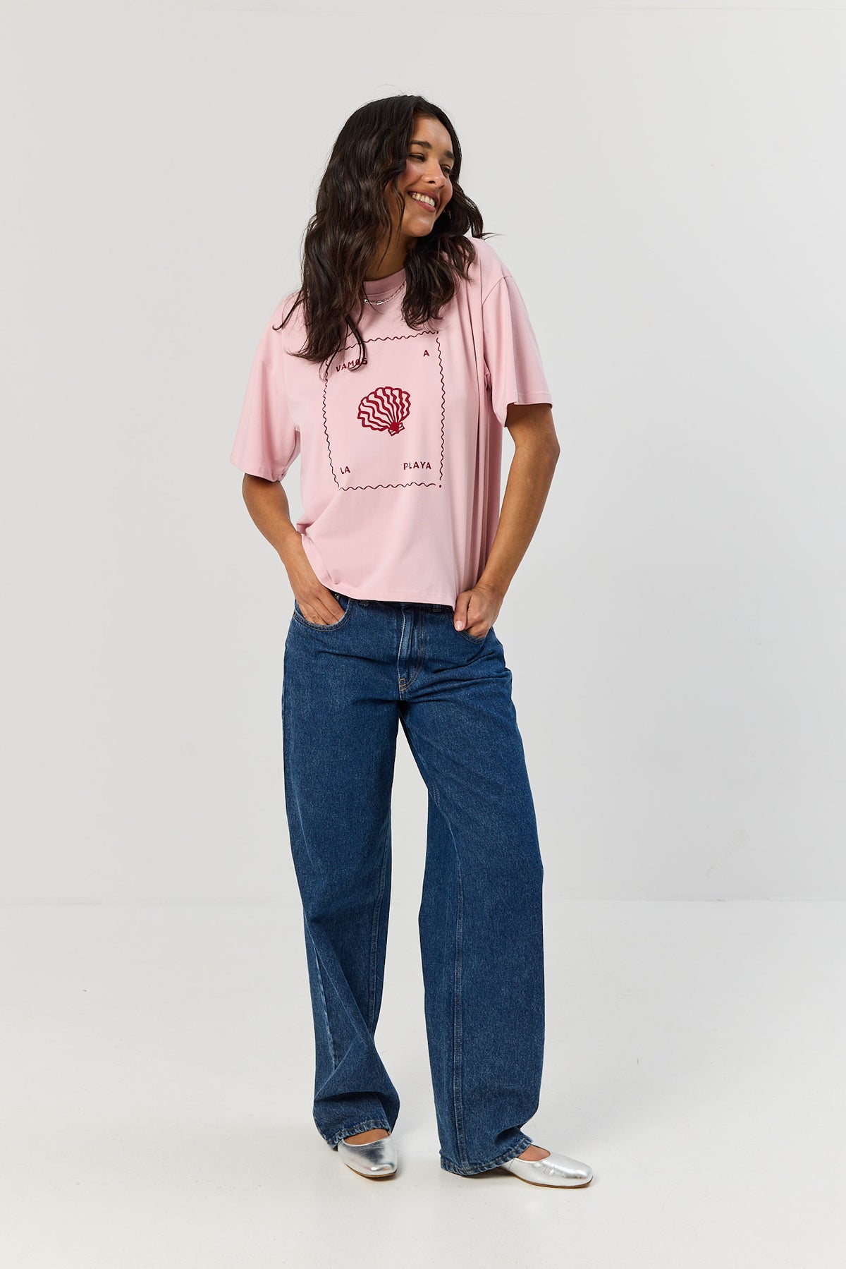 T-shirt Vamos a la playa smoky pink