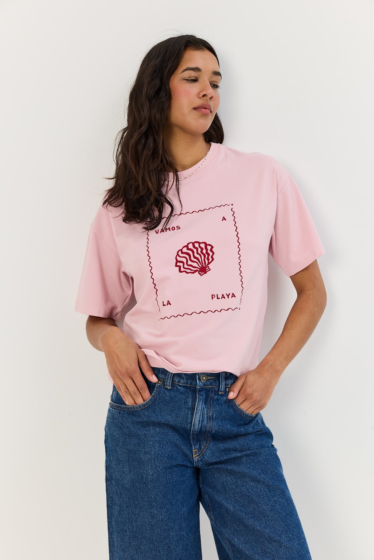 T-shirt Vamos a la playa smoky pink