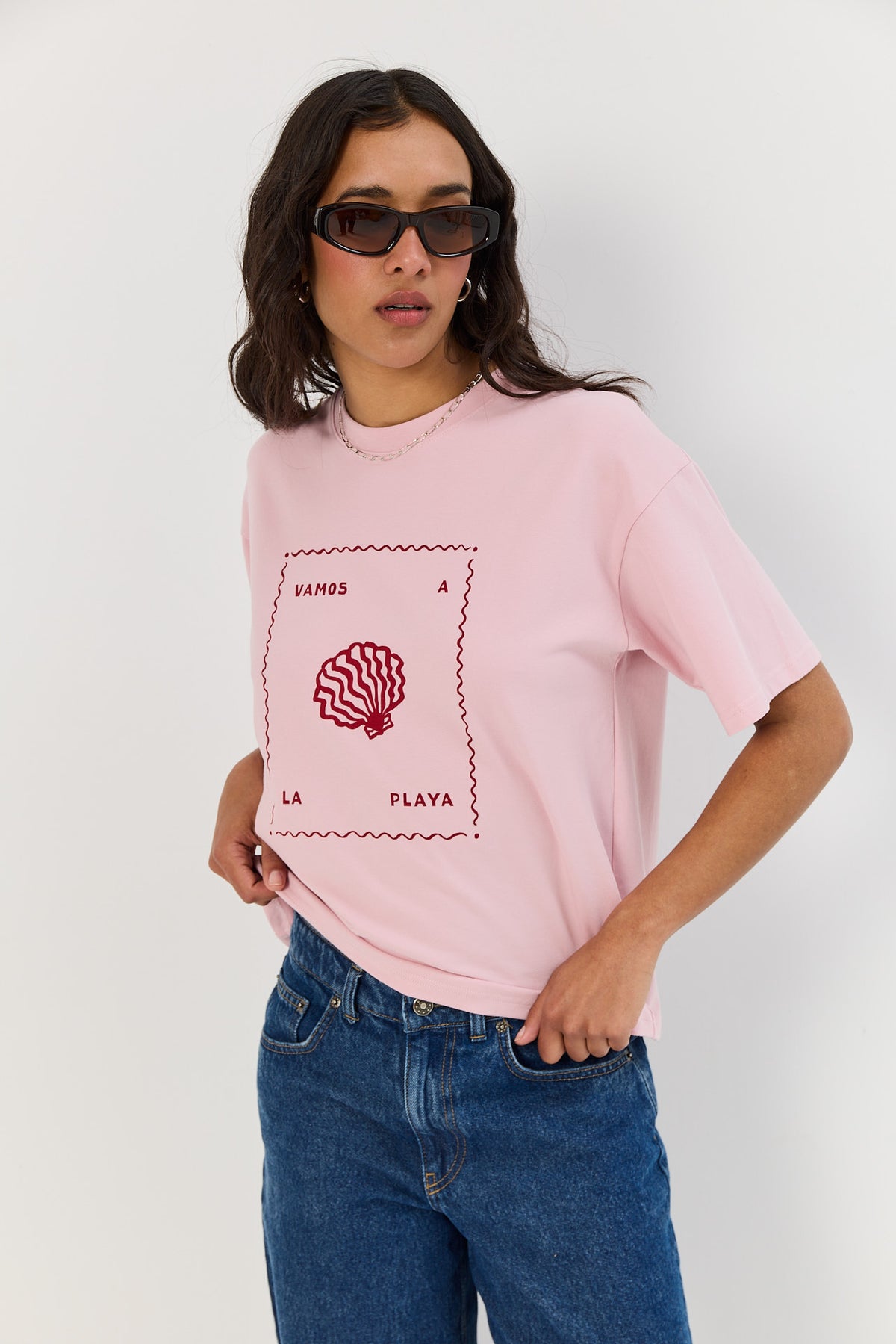 T-shirt Vamos a la playa smoky pink
