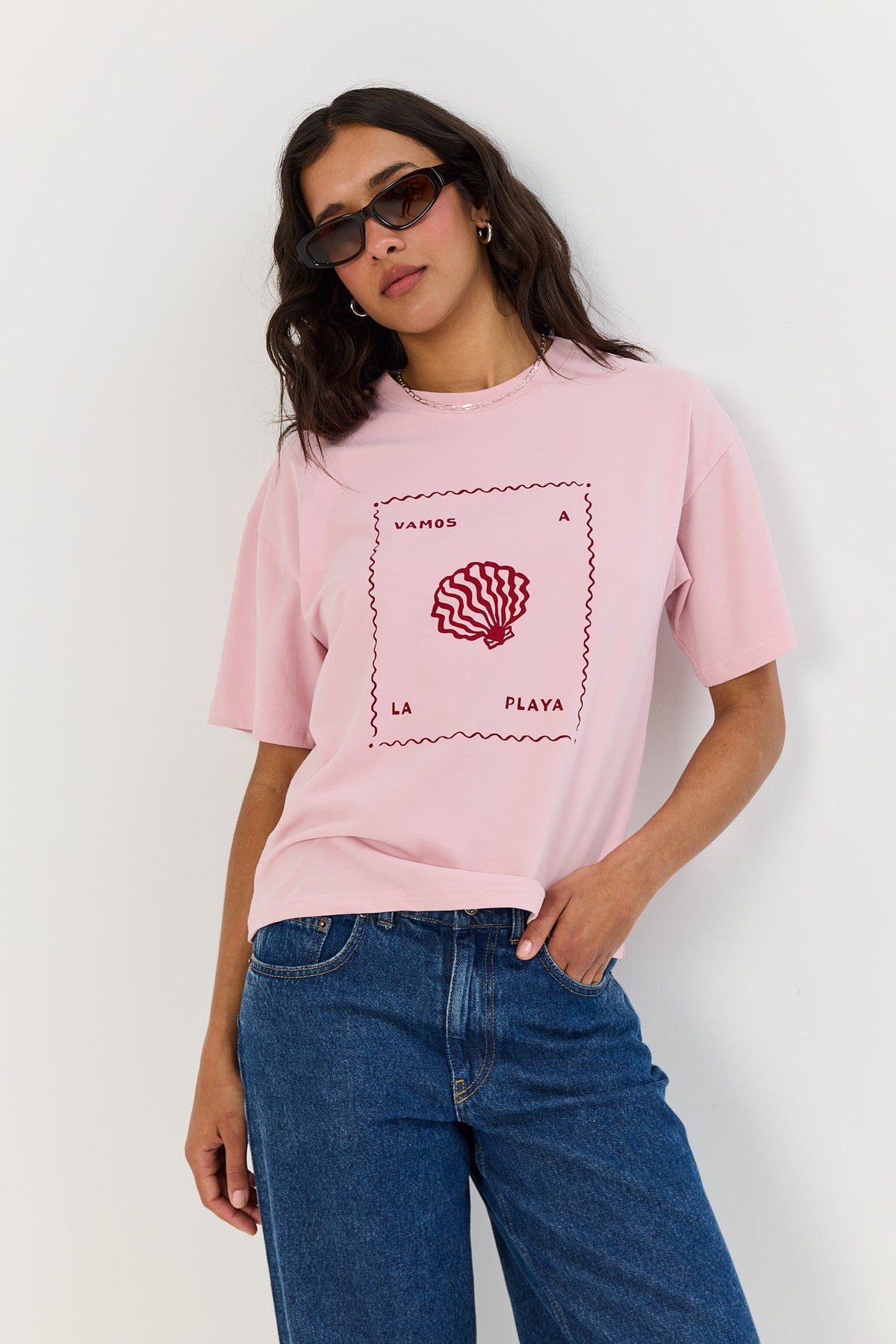 T-shirt Vamos a la playa smoky pink