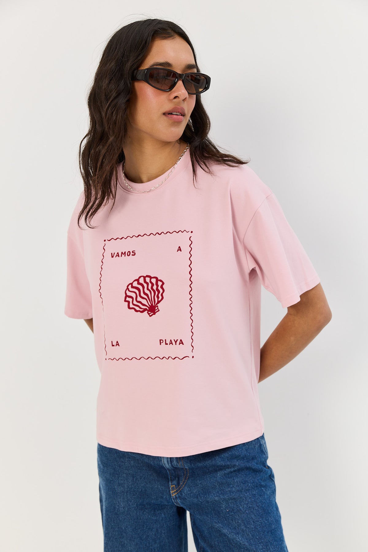 T-shirt Vamos a la playa smoky pink